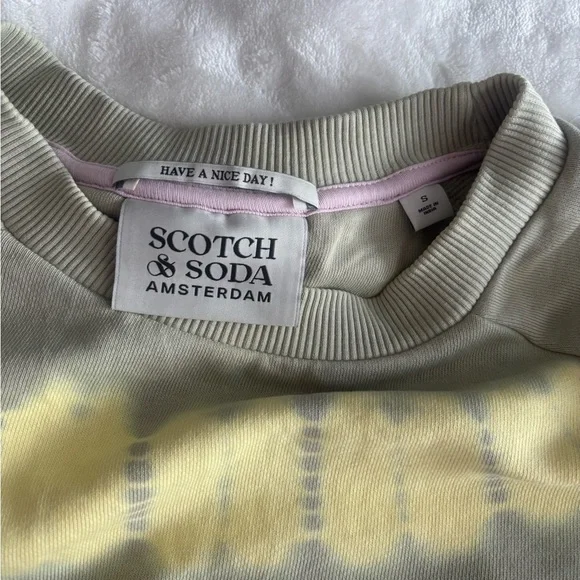 NWOT Unisex Scotch & Soda Beige and Cream Tie-Dye Crewneck Sweater Size S - Picture 5 of 6